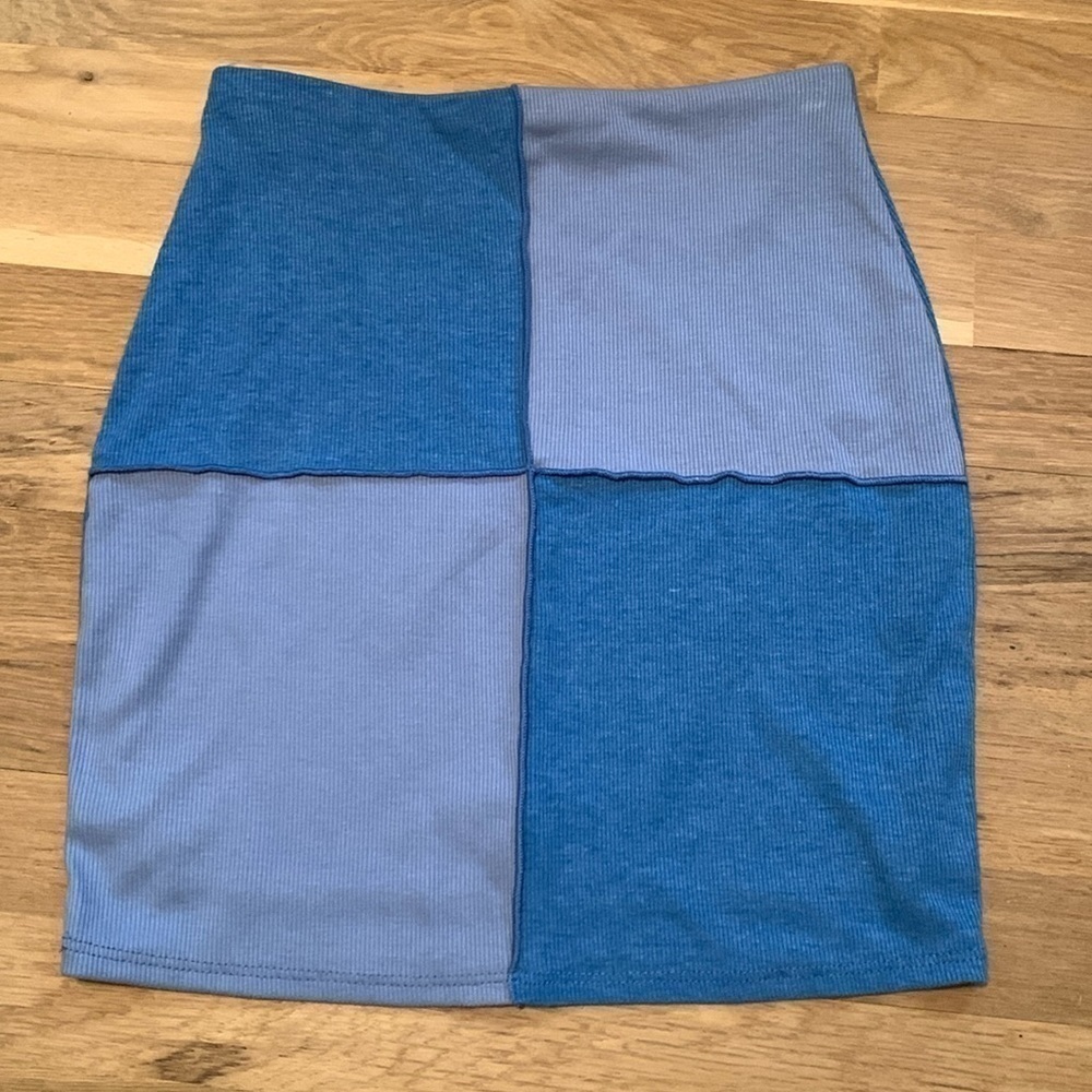 Blue Blush Mini Bodycon Color-blocked Blue Skirt Women’s S
